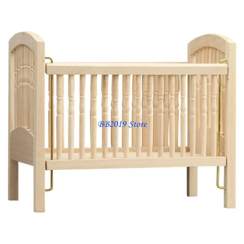

Q0KB 1/12 Nursery Room Cradle Unfinished Crib For Dollhouses Scene Display Decors
