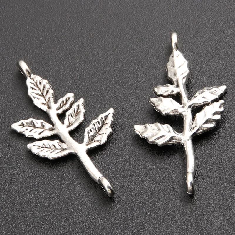 15pcs Silver Color Branch Leaf Charms Pendant DIY Necklace Charm Bracelet Bangle 16x31mm A778 SALE