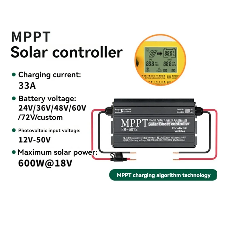 BM6072 600W MPPT Boost Solar Charge Controller For 24V 36V 48V 60V 72V Battery System Solar Panel 12-50V Input Voltage-AA26