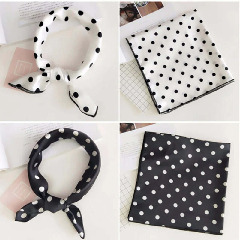 6 Farben Luxus weiche Frauen quadratischen Schal Bandanas Wrap Dot Print schöne Laides Hals Schals Stirnband Haar Krawatte Tasche Dekoration