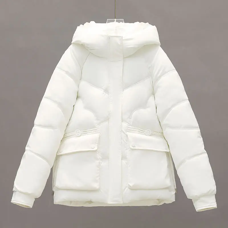 2024 Winter Cotton Padded Jacket Women Drawstring Warm Thick Loose Cotton Parkas Female Winter Hooded Parka Down Jacket Outwear