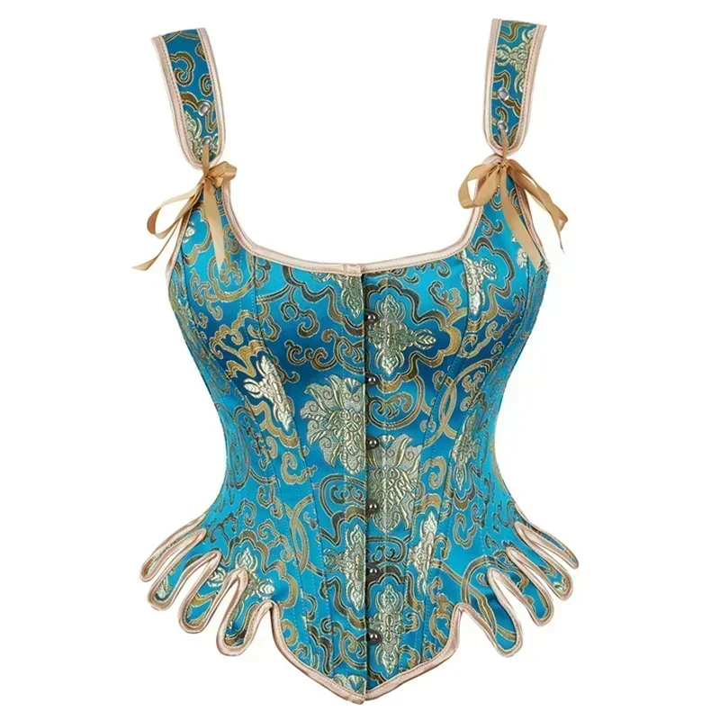 

Vintage Embroidered Corset Top Women Gothic Steel Boned Bustier with Should Strap Corselet