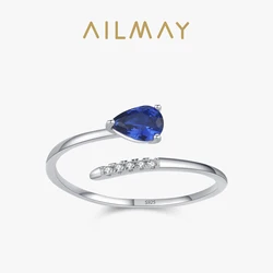 Ailmay Vintage 925 Sterling Silver Blue Pear Zircon Rings for Women Luxury Engagement Wedding Band Jewelry Gift