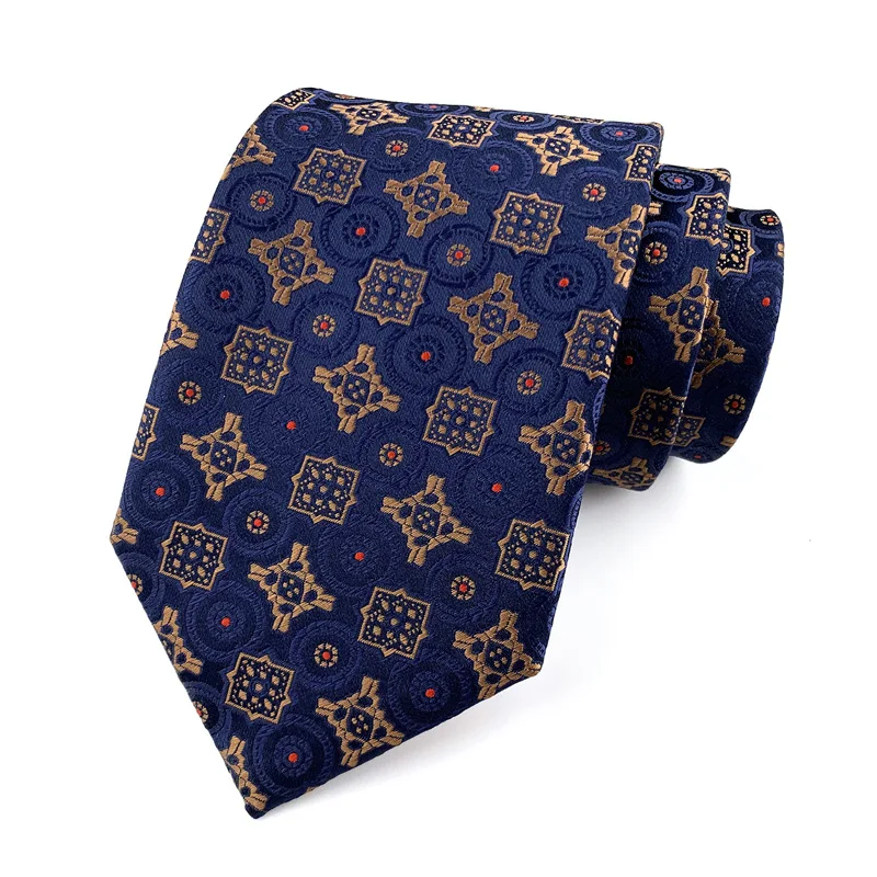 Luxury 8CM Mens Ties Necktie Brown Color Stripes Plaid Ties For Man Groom Jacquard Woven Neck Tie For Business Wedding Party