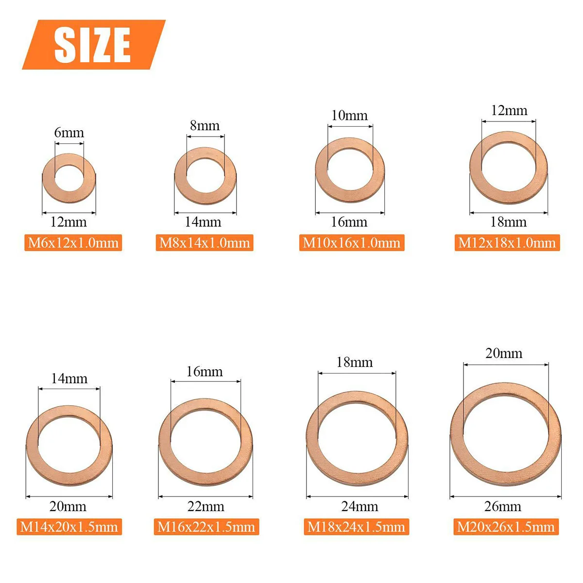 150Pc Copper Washer Gasket Nut Bolt Set Flat Ring Seal Kit With Box M6 M8 M10 M12 M14 M16 M18 M20 For Sump Plugs Washer Oil Plug