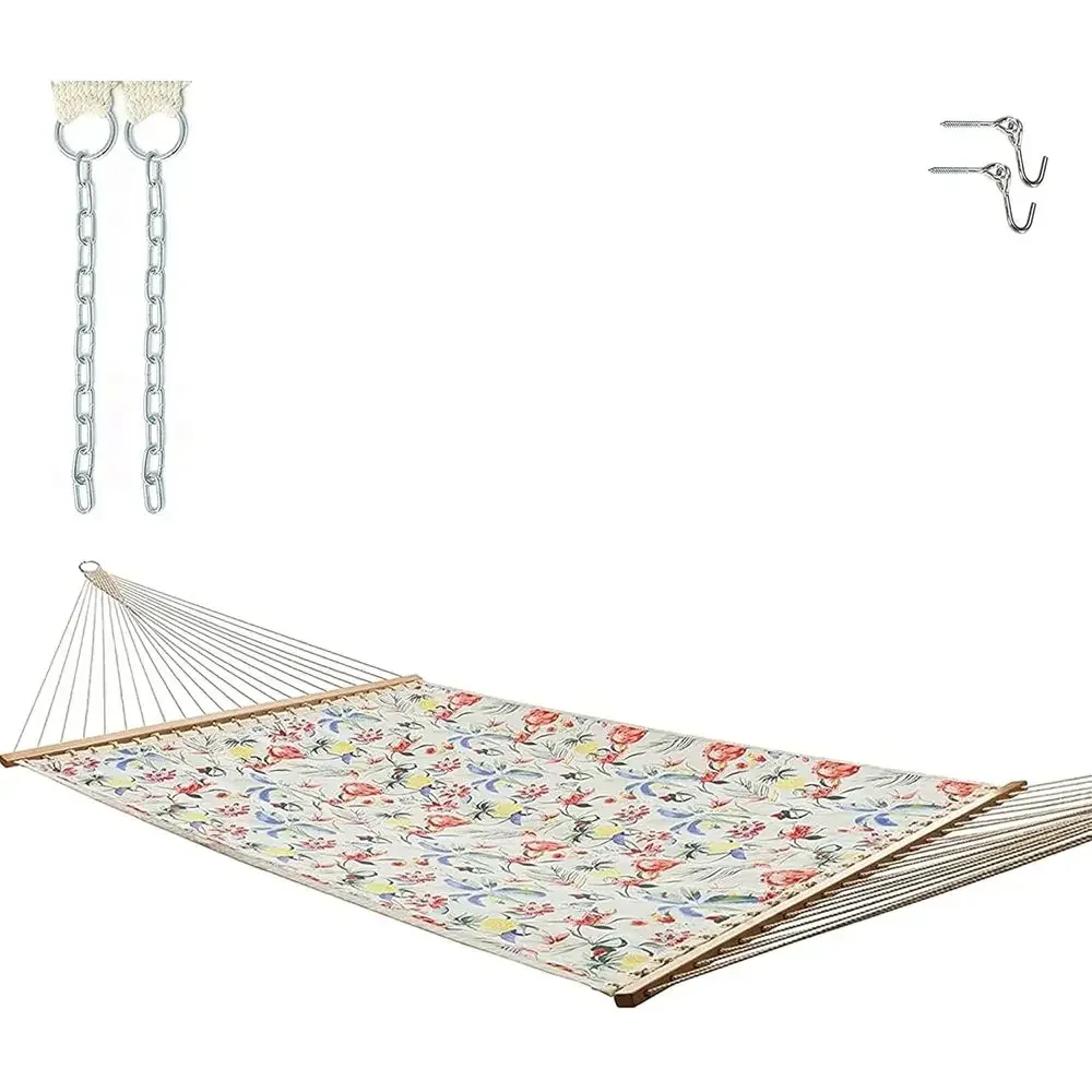 Tropical Print Polyester Hammock with Quick-Dry Feature  12ft x 55in, 350 lbs Capacity, Includes Chains & Hooks for Pool, Beach