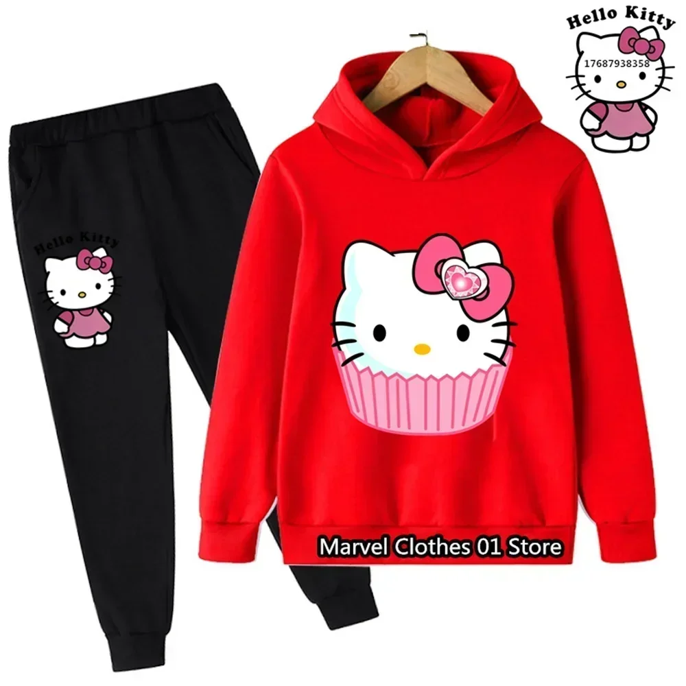 Toddler Kids Baby Boys Clothes Set Long-Sleeved Cartoon Hoodies Hello Kitty O-Neck Hoodies Sweatshirt+Long Pants Kuromi Sets