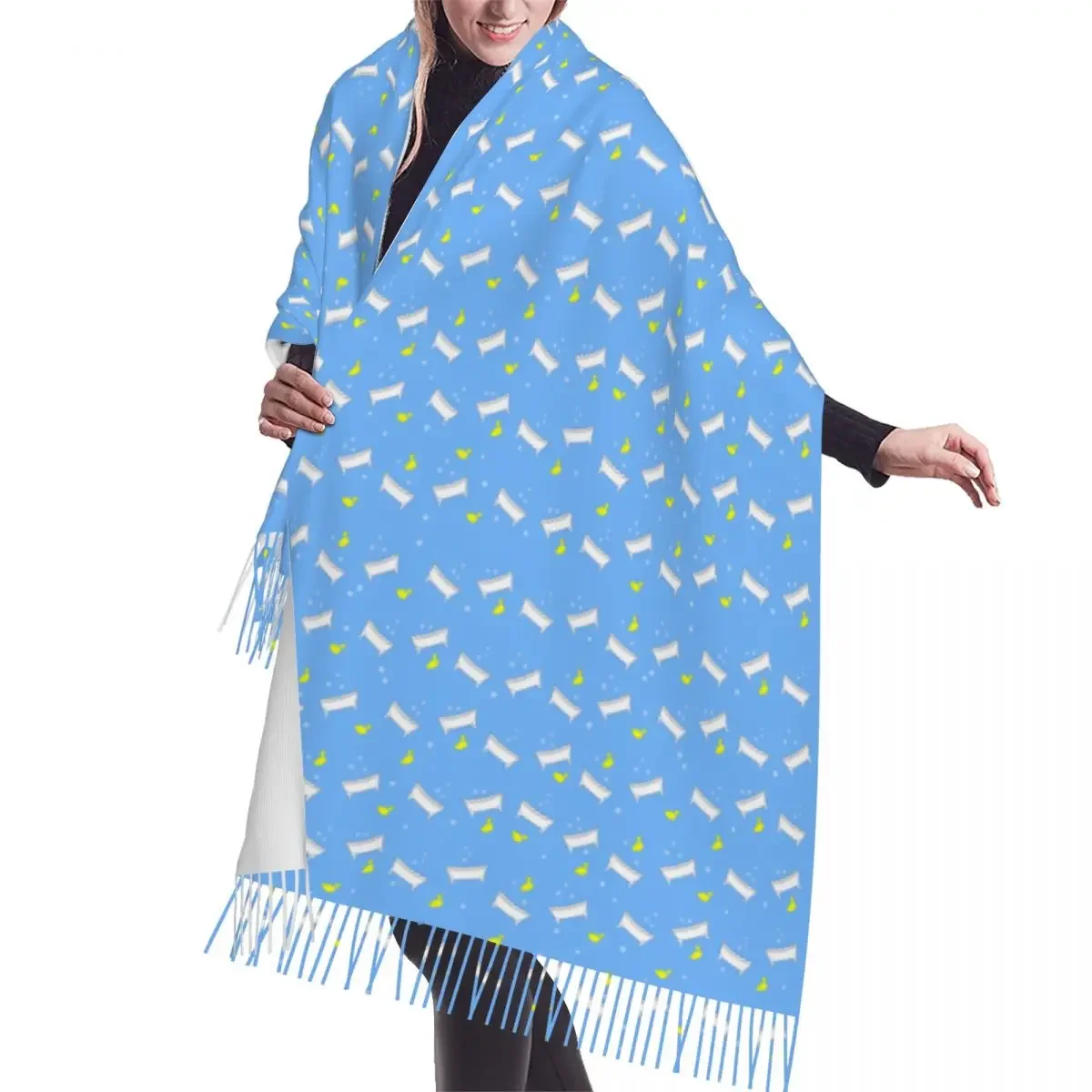 Custom Bathtub  Rubber Ducky Duck Lover Scarf Wrap for Women Long Winter Warm Tassel Shawl Unisex Scarves