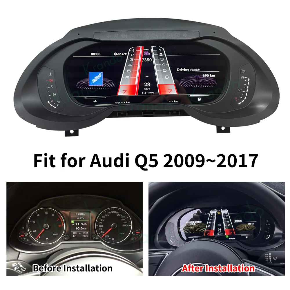 Krando 12.3\'\' Linux Car Digital Cluster Instrument CockPit For Audi Q5 SQ5 A5 S5 RS5 2008-2018 LCD Speedometer Dashboard Player