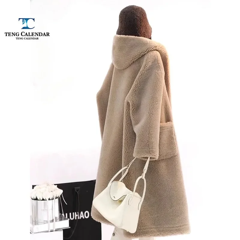 Imitation Fur One-piece Hooded Lamb Plush Coat, High-end Loose and Thick Deer Fur Medium Long Coat, Women's Winter New Style