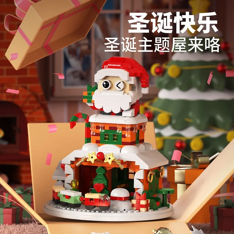 

Christmas Winter Village Snowhouse Building Blocks Snowman Elk Gift Shop 3D Model Assembly Mini Brick Figure Toys for Home Decor
