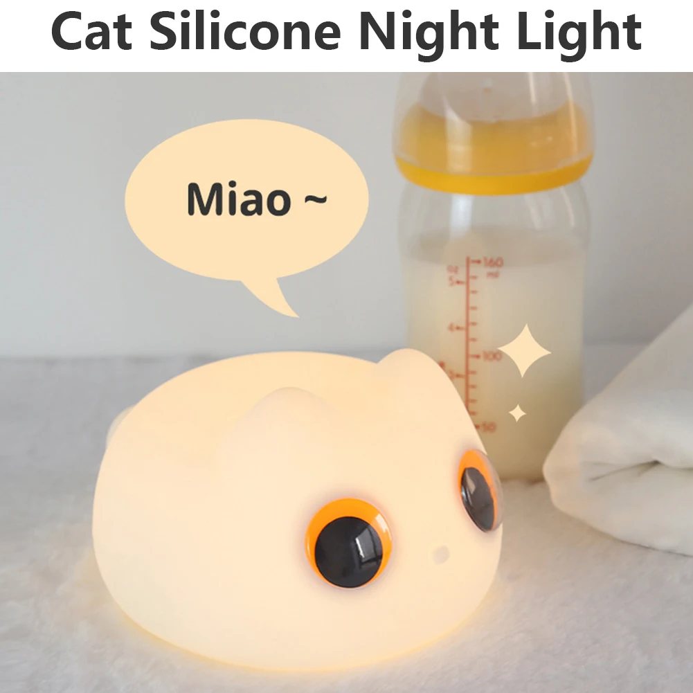 Veilleuse LED en silicone souple aste par USB, lampe de nuit chat mignon pour enfants, lumière chaude de dessin animé pour bébé, lumière décorative pour enfants