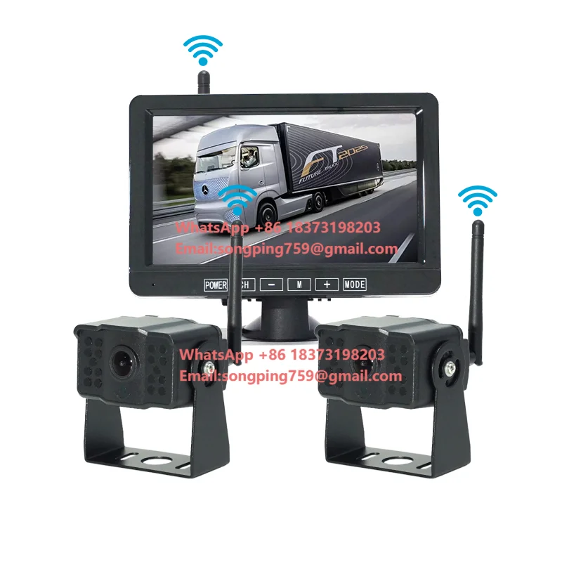 Sistema de Monitoramento Sem Fio com Tela IPS de 7 Polegadas e Gravação de Vídeo para Caminhões, Reboques, Veículos e Ônibus