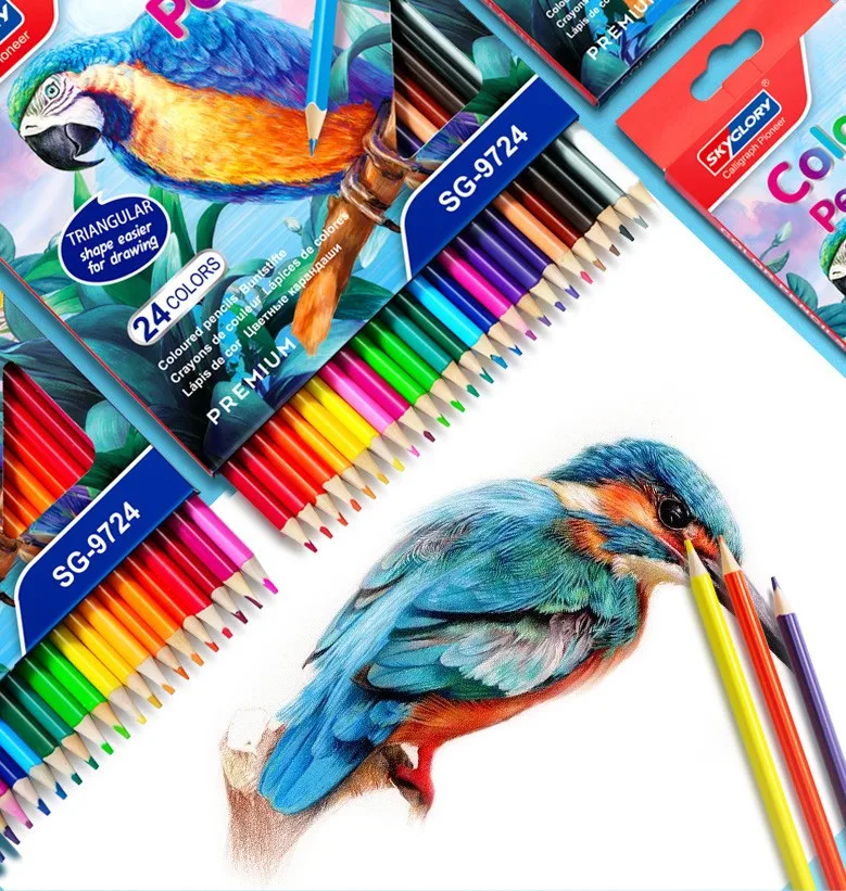 Paquete de lápices de colores de loro de cartón, juego de lápices de dibujo para estudiantes, lápices de colores a base de aceite, arte