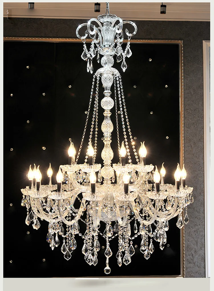 

Luxury Extra Long Large Stair Gold/SilverK9 Crystal Chandelier Lustres De Cristal Candle Export Lobby Light 15 Arms Height 150cm