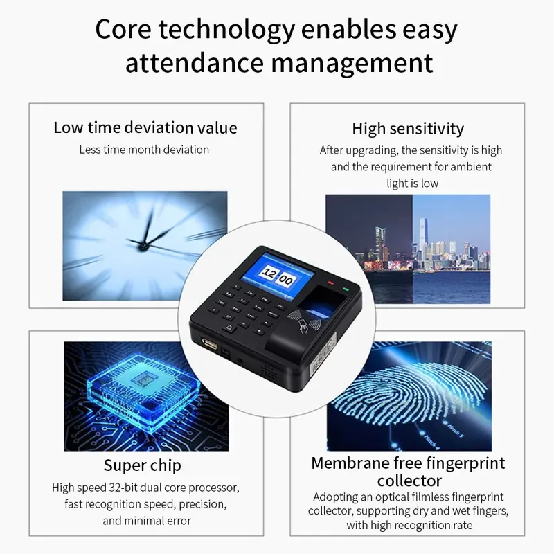2.4 بوصة TFT LCD وقت الحضور نظام التحكم في الوصول USB قارئ بصمات الأصابع آلة التحكم الموظف جهاز إلكتروني