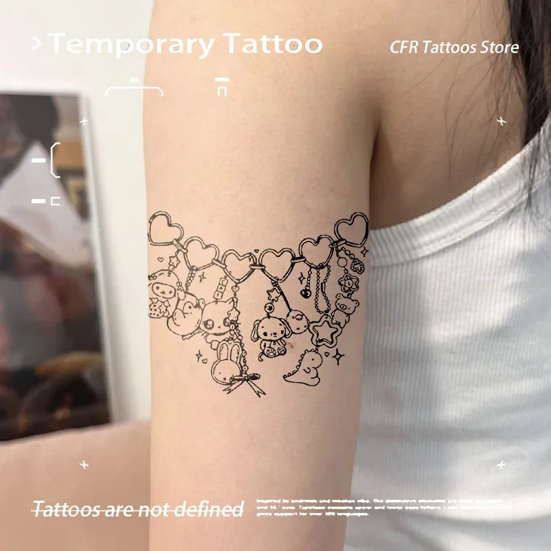 Korean Fashion Cute Love Chain Herbal Juice Tattoo Sticker For Woman Arm Halloween Long Lasting Temporary Tattoos Anime Punk Y2K