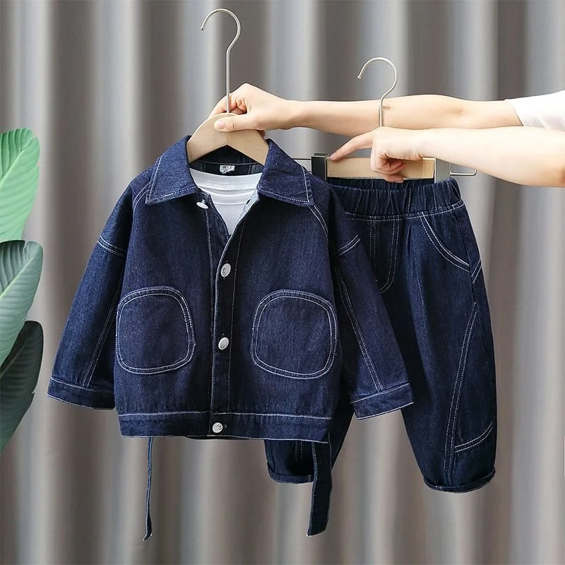 

Boys Coat+Pants Kids Suits 2PCS/Set Cotton 2024 Blue Jean Spring Autumn Cotton Outfits Teenagers Sport Christmas Gift Children C