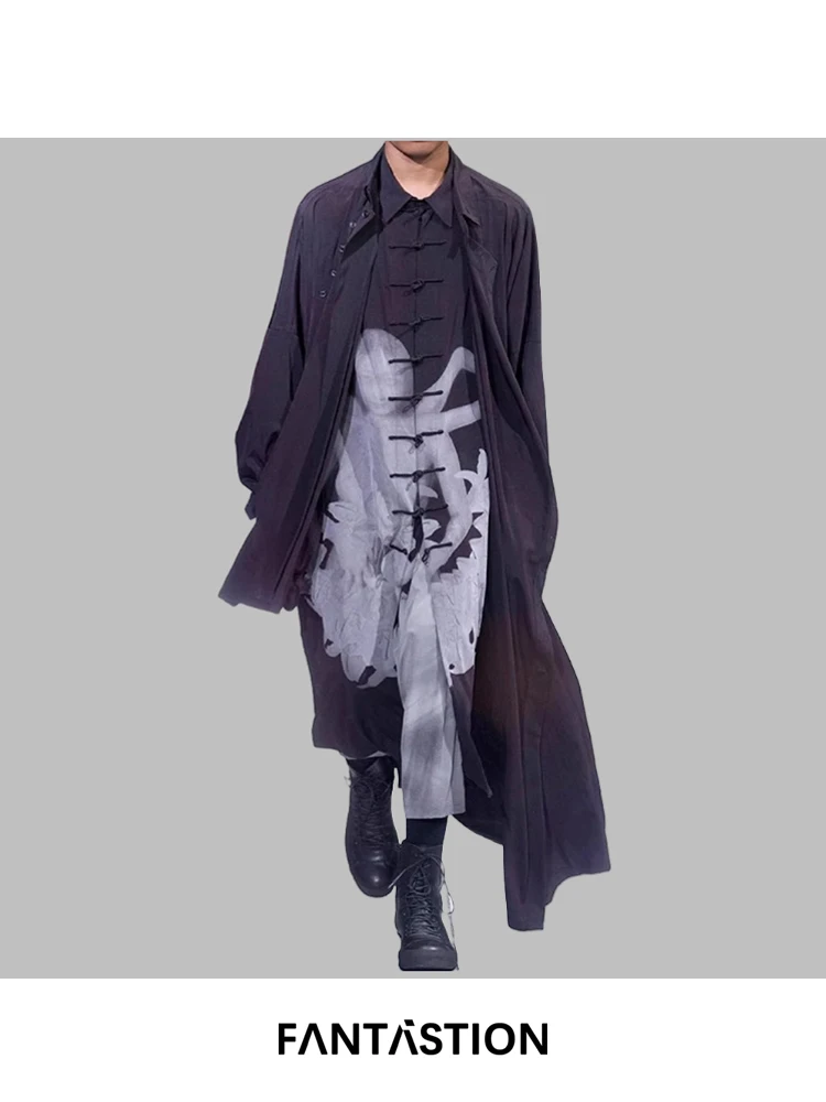 

FANTASTION рубашка с пряжками в готическом стиле, повседневная рубашка на пуговицах с длинными рукавами и гладкими темными эстетическими рубашками средней длины