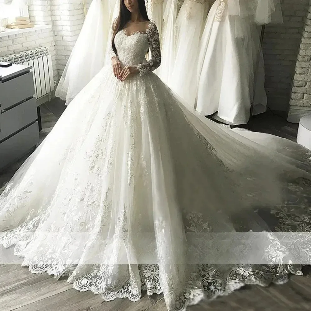 فستان زفاف مخصص للسيدات بأكمام طويلة مزين بالدانتيل فساتين زفاف مقاس كبير من Vestidos De Noiva #2