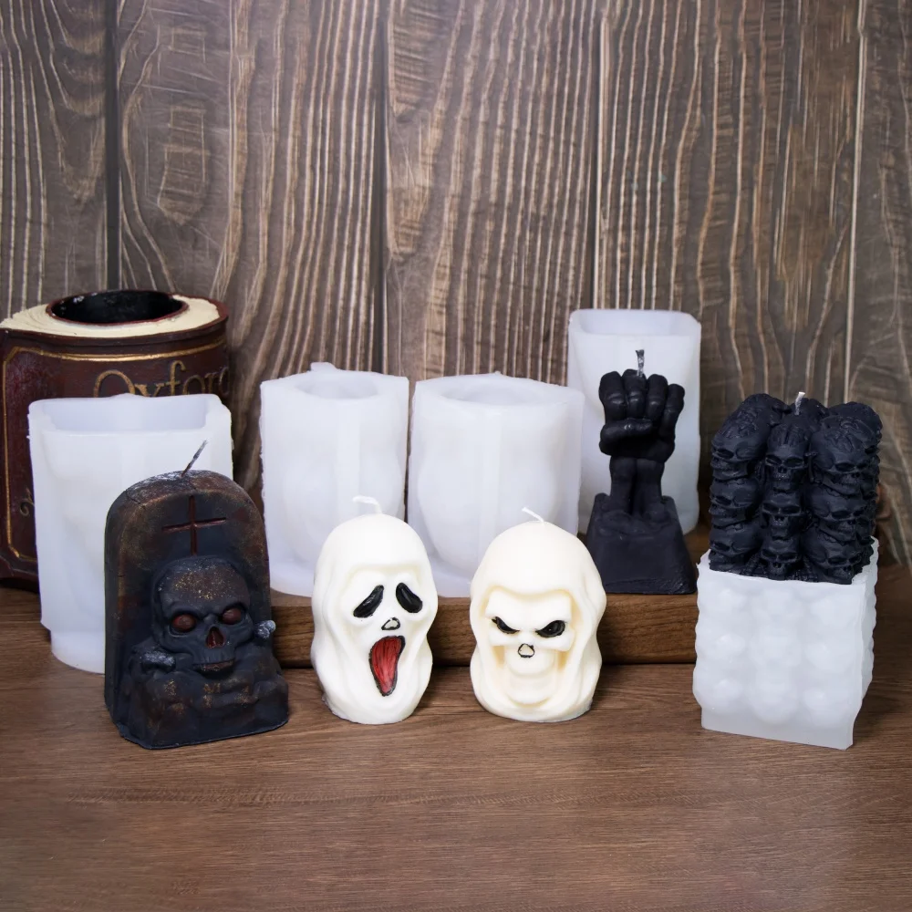 Furious Skull Head Silikon-Kerzenform, quadratischer Schädelkopf, Seifenform, erschreckender Schädelkopf, Gipsform für Halloween-Kunstdekoration