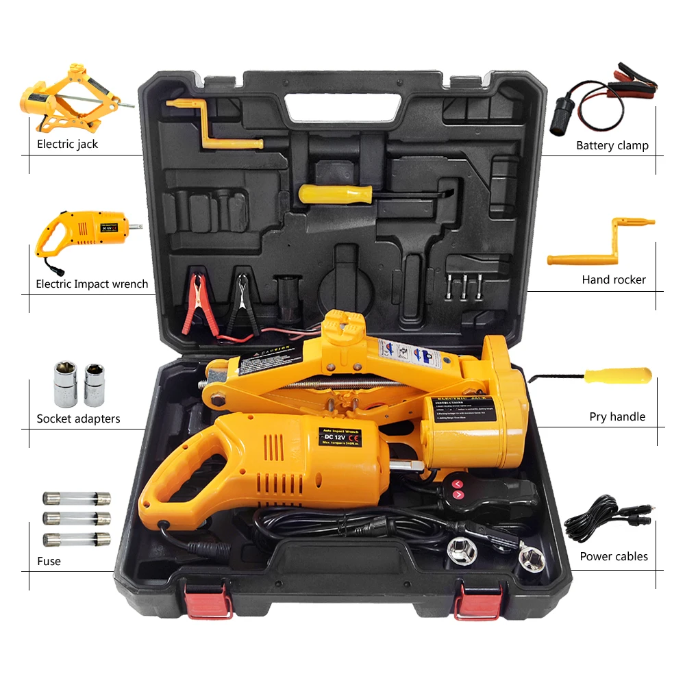Factory Price Tool Car 12 Volt 2T 35CM Scissor Jack Electric Wrench Suit with Hydraulic Repair Kit  for Suv
