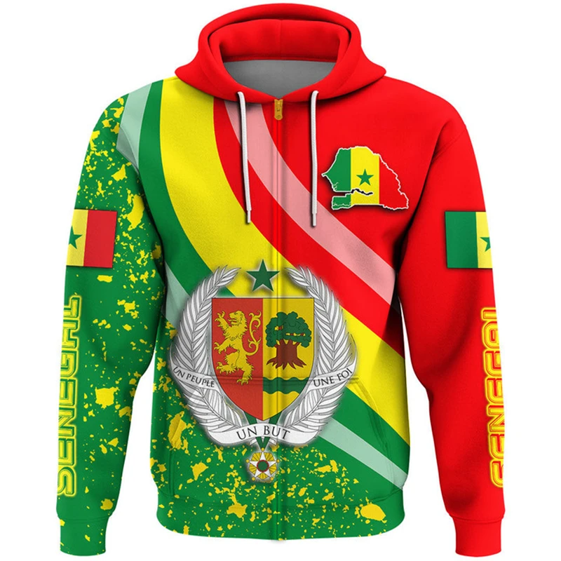 Vintage SN Senegal Flag Street Print Clothing Mens Hip Hop Personality Hooded Sweatshirts Fashion Daily Oversized Pullovers Male