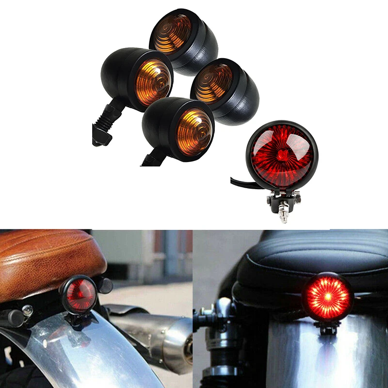 5Pcs/Set Motorcycle Turn Signals Rear Tail Lights Brake Stop Lamp For Cafe Racer Bobber Chopper