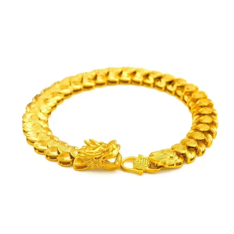 9999 24K oro real dominante dragón pulsera de oro cabeza trigo pulsera masculina AU750 hebilla trasera pulsera regalo para novio