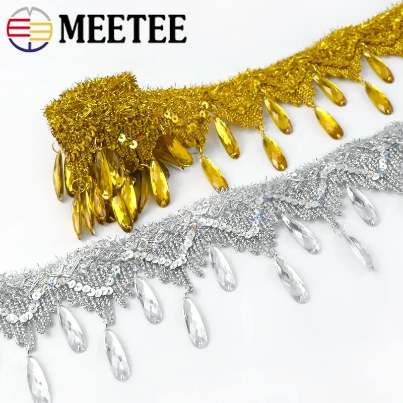 1/2 Metri Meetee 7 centimetri Oro Argento Paillettes Nappa Lace Trim Resina Diamante Ciondolo Nastro per Abito Da Ballo di Scena Accessori Per Cucire