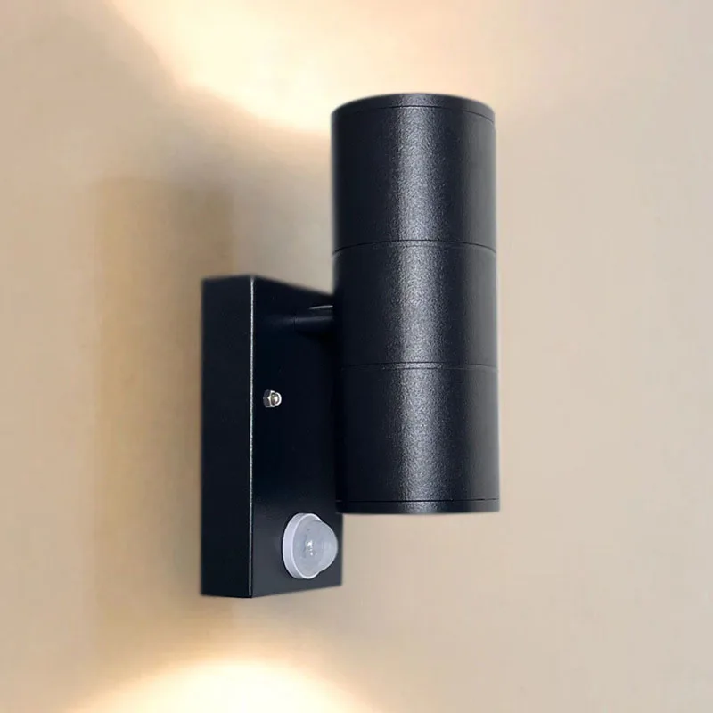 Outdoor LED PIR Motion Sensor Wall Light AC85-265V 6W Double Heads Up Down Die Cast Aluminum Garden Yard Induction Wall Lamp