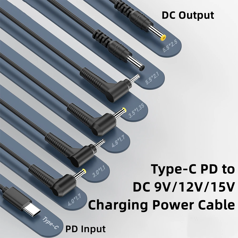 USB C Type-C PD Charger to 9V 12V 15V 20V DC 5.5x2.1mm 5.5x2.5mm 4.0x1.7mm 4.8x1.7mm 3.0x1.1mm Power Supply Cable for Routers