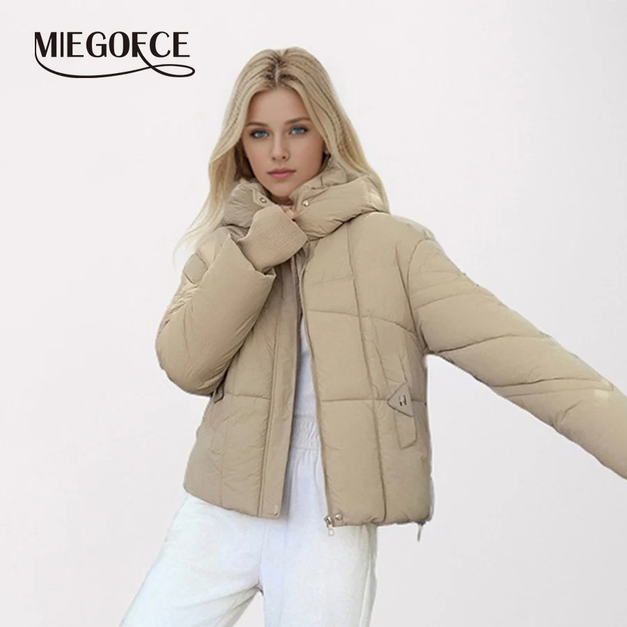 MIEGOFCE Spring Autumn Short Cotton Parka High-end Loose Hooded Pocket Women Coat College Style  High Quality Jacket MZ-24585