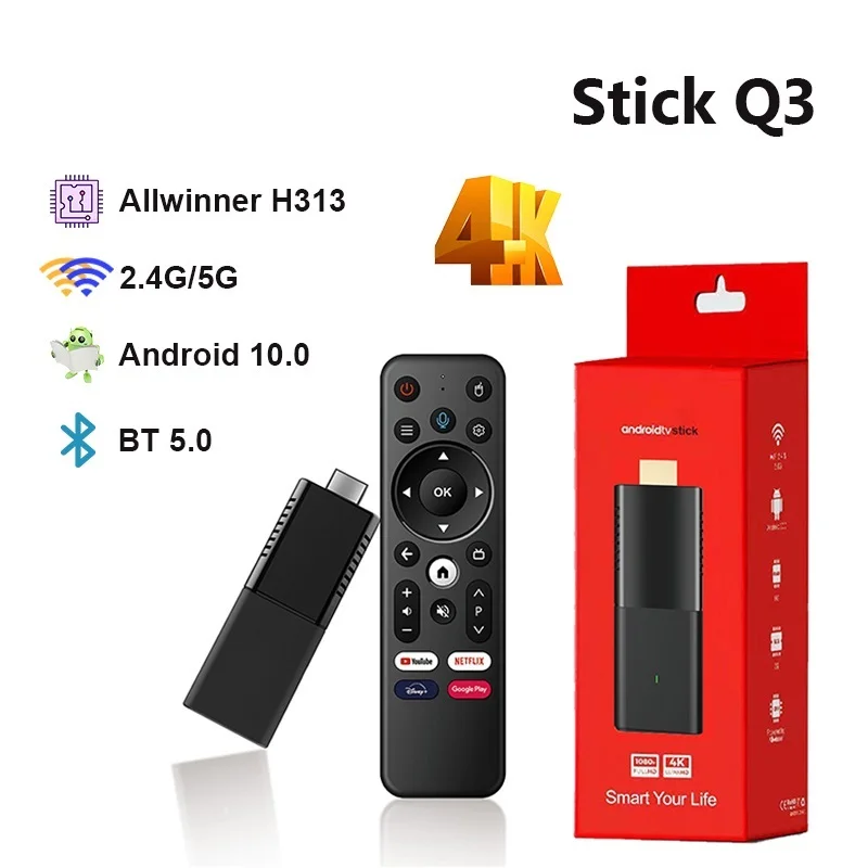 To Stick Q3 HDR Smart TV Stick Android TV 10 Allwinner H313 4K ATV HDR Portable TV Prefix 2.4G/5G WIFI BT5.0 OTG VS X96S TX3