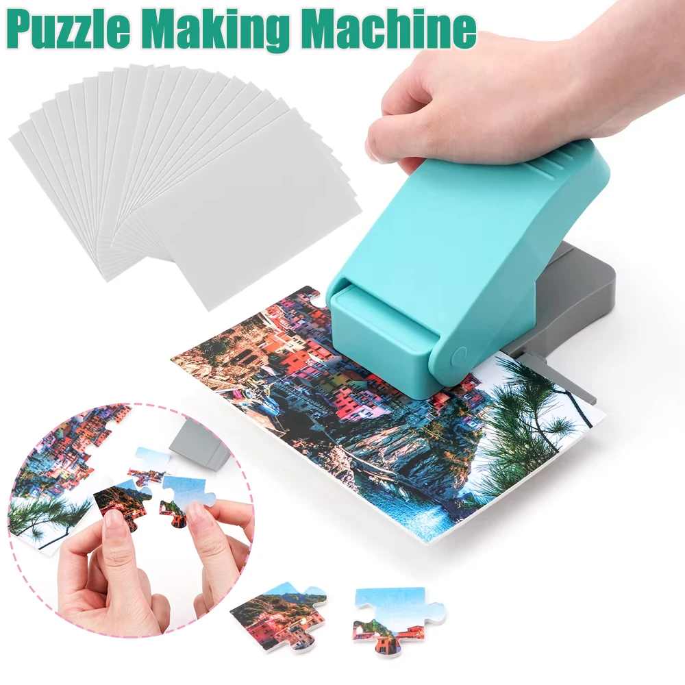 12,7 x 8 cm Puzzle-Papierstanzer, DIY-Puzzle-Herstellungsmaschine, einfacher Puzzle-Maker-Schneider mit 10 selbstklebenden Schaumstoffplatten, DIY-Spielzeug-Werkzeug