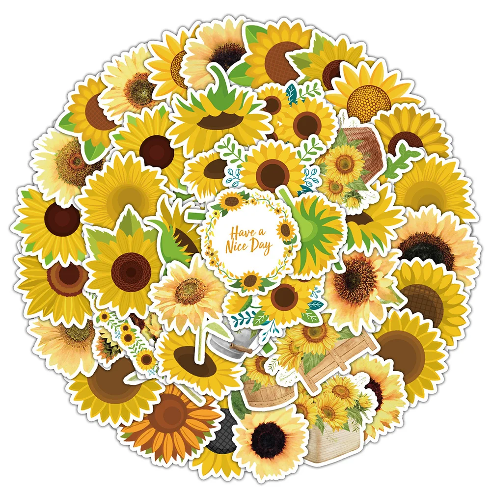 10/30/50 قطعة نبات لطيف عباد الشمس ملصقات الجمالية الكرتون ملصق مضاد للمياه DIY بها بنفسك الغيتار الأمتعة الهاتف الكتابة على الجدران مائي بالجملة