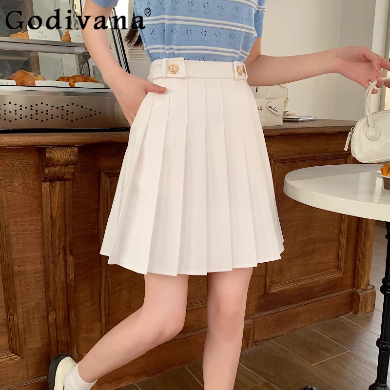Korean Large Size Girl Summer High Waist Versatile Jk Pleated Skirt Simple A-line College Versatile Age-reducing Japanese Skirts