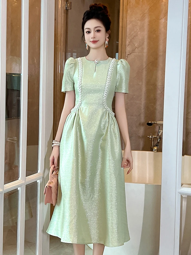 Elegant Vintage Prom Dresses Women Exquisite Sweet Sparkly Glitter Diamond Folds Swing Ball Robe Brithday Party Banquet Vestido