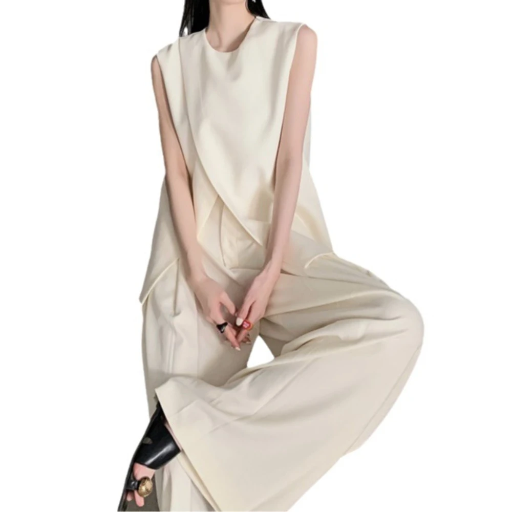 2024 estate nuova edizione coreana stile di fascia alta gilet pantaloni gamba larga due pezzi Set per la moda femminile e lo stile alla moda