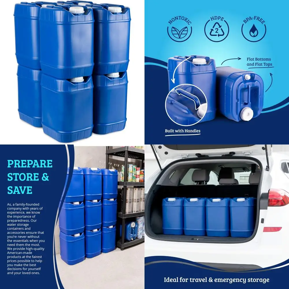 Tanques de agua plegables portátiles de 5 galones, esenciales para supervivencia al aire libre y suministro de emergencia, capacidad total de 40 galones