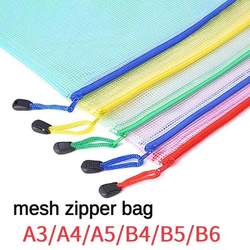 A4 A5 B6 B5 A3 B4 Stationery Storage Folder File Mesh Zipper Pouch Document Bag Zip File Folder School Office Supplies