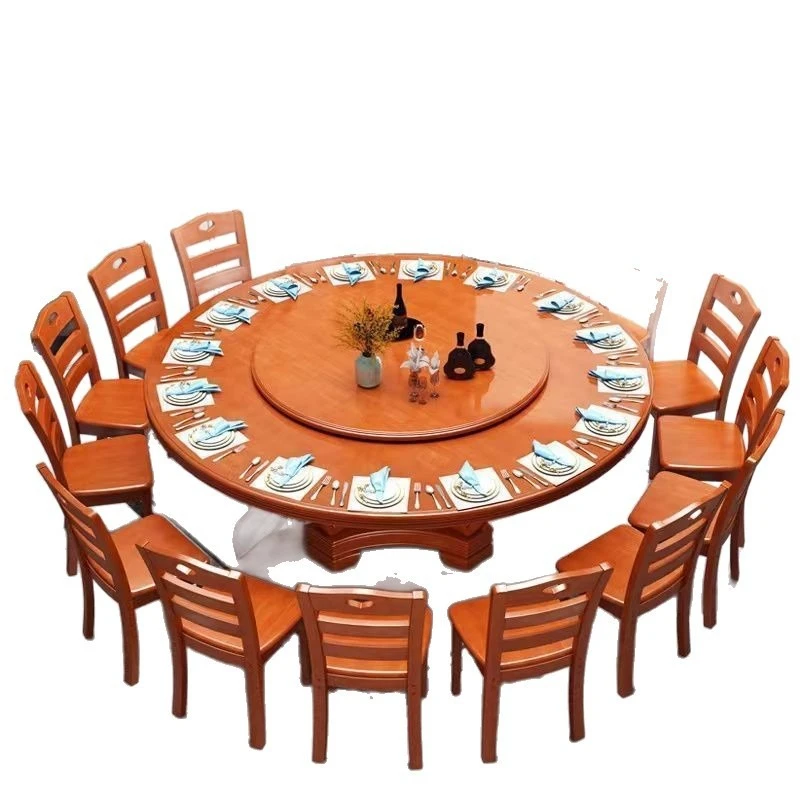 

New Chinese solid wood dining table dining chair combination household round dining table with turntable