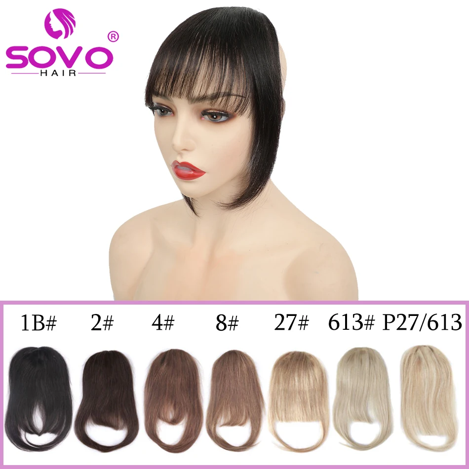 Clip In Bangs 100% Human Hair Wispy Bangs Clip in Hair Extensions Brown Black Air Bangs with Temples  For Women Daily Wear