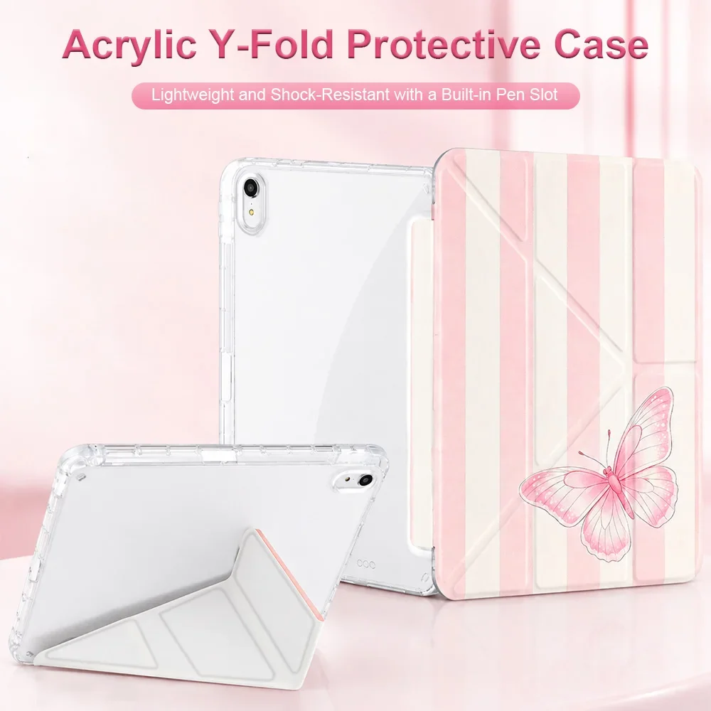 Transparent Acrylic Case with Butterfly Design for iPad A16/10th/Air 11 M2 M3 M4/Pro 11 M4 M5/with Pen Slot