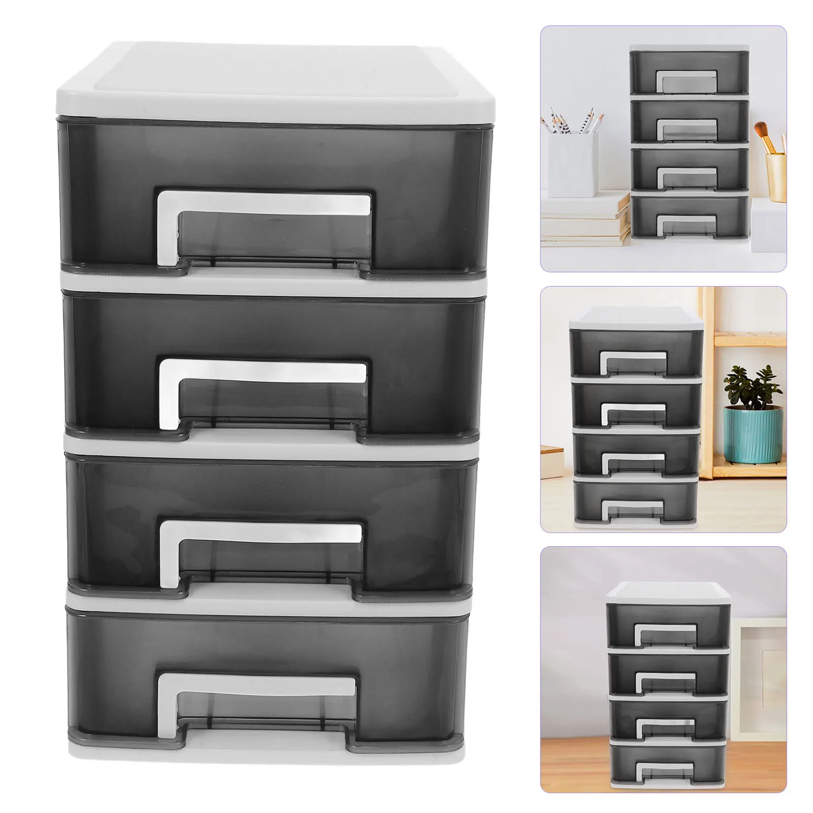 

Four-Layer Desktop Storage Organizer Plastic Drawer Cabinet Portable Multifunction Dustproof Storage Box White Frame Transparent