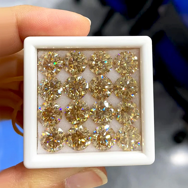 Pierre précieuse ronde Moissanite adt cultivée en laboratoire pour femmes, document Champagne VVl's, excellente pierre de diamant de coupe, 3EX, bijoux de direction