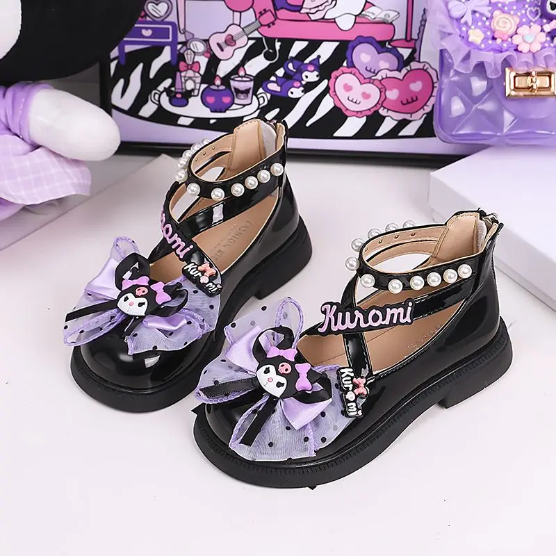 Sapatos de menina kuromi sanrio princesa sapatos dos desenhos animados couro respirável primavera verão kawaii versátil moda crianças sapatos esportivos