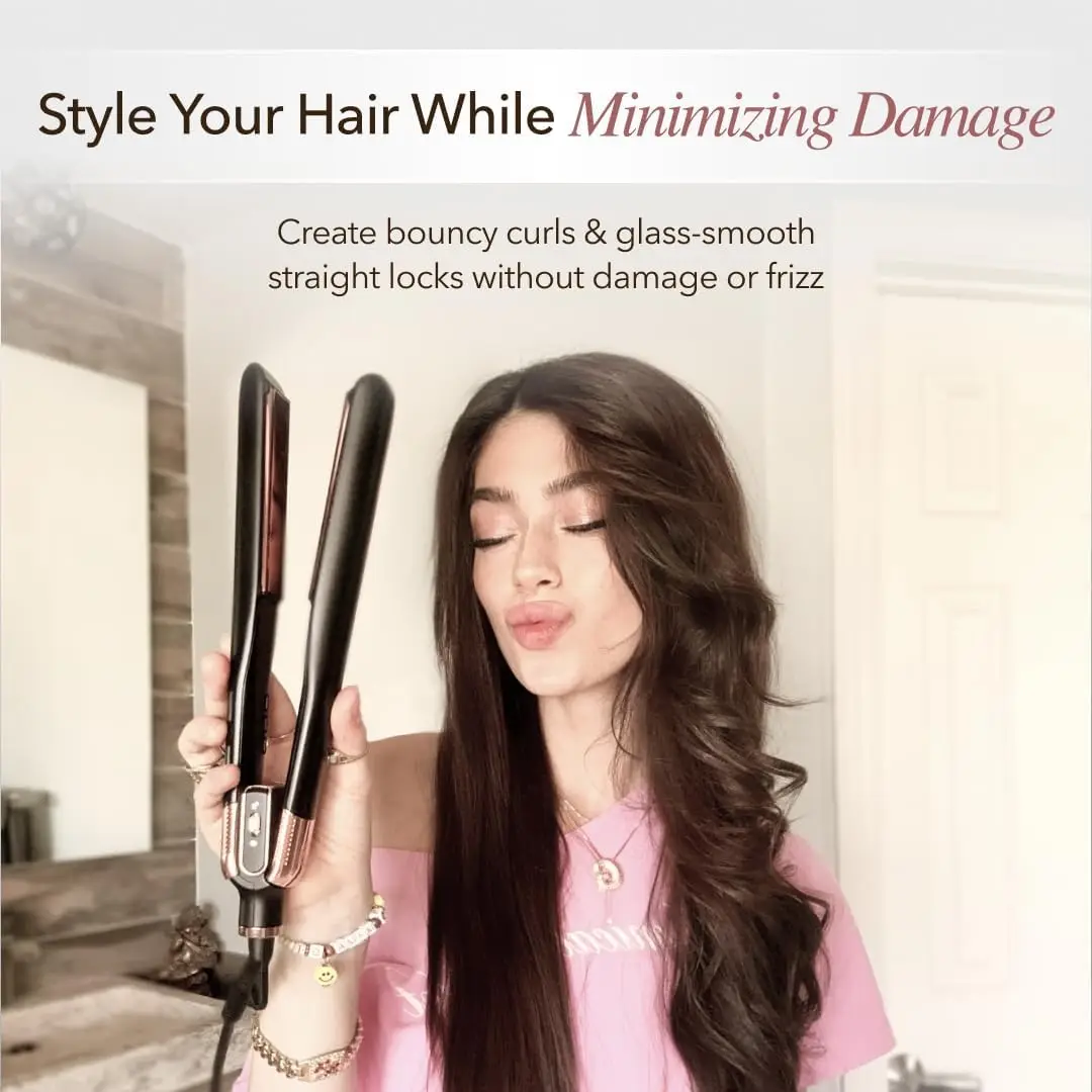 Red Light Therapy Hair Straightener – Titanium Plates, 12 Heat Settings, Frizz-Free for All Hair Types view 2