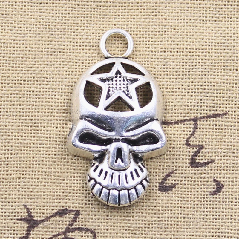 6pcs Charms Star Skull Skeleton Head 37x20mm Antique Silver Color Pendants DIY Crafts Making Findings Handmade Tibetan Jewelry