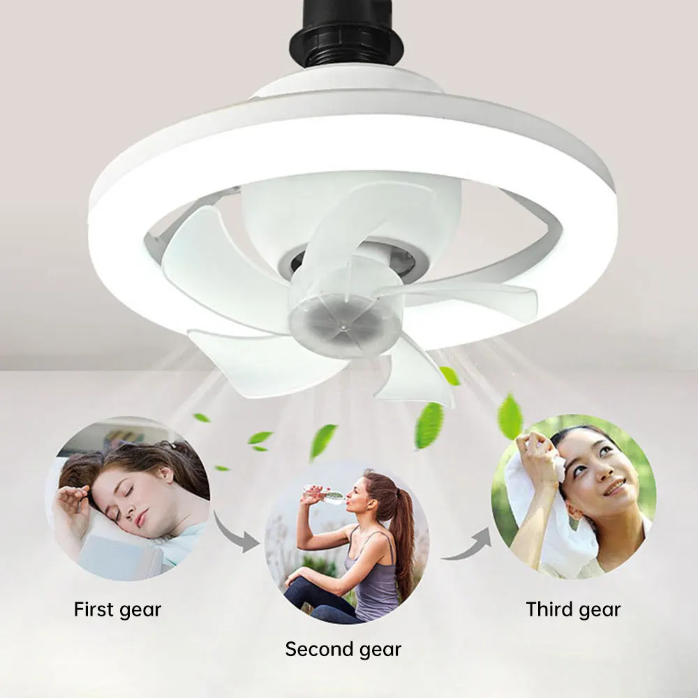 Imagem -03 - Ventilador de Teto Luz com Controle Remoto E27 Shaking Head Light 3-gear Color Dimmable Ventilador Lâmpada Home Light